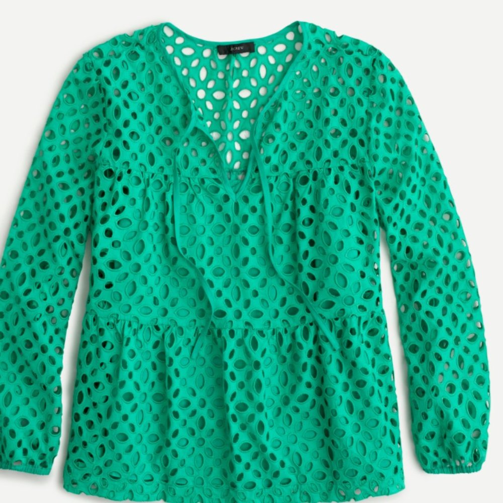 JCrew green eyelet shirt
